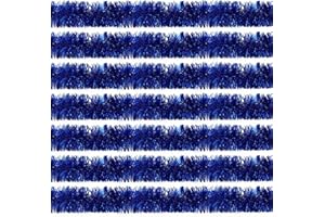 OHIYOO 100 Feet Blue Tinsel Garland Christmas Foil Tinsel Garland Decoration Metallic Banner Wall Hanging Tinsel Streamers Garland for Christmas Tree Birthday Party Decorations (3.54" x 100', Blue)