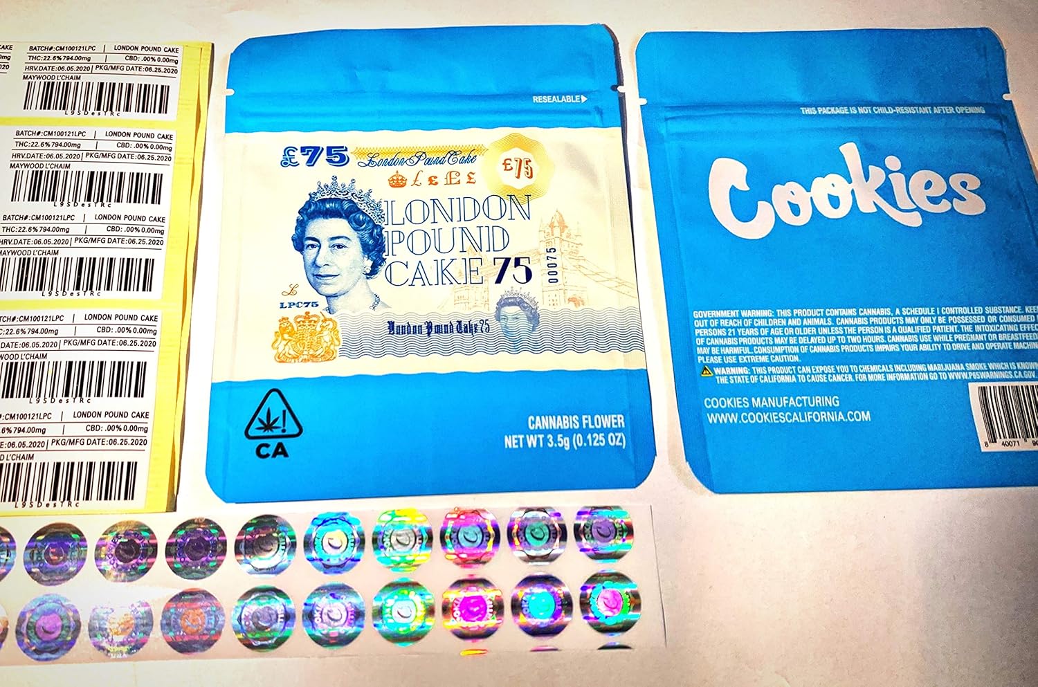Cookies California Mylarbag London Pound Cake 20 Stück mit Stickerr