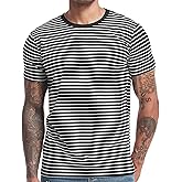 VEIISAR Men's Crewneck Striped T-Shirt Soft Elastic Cotton Tees