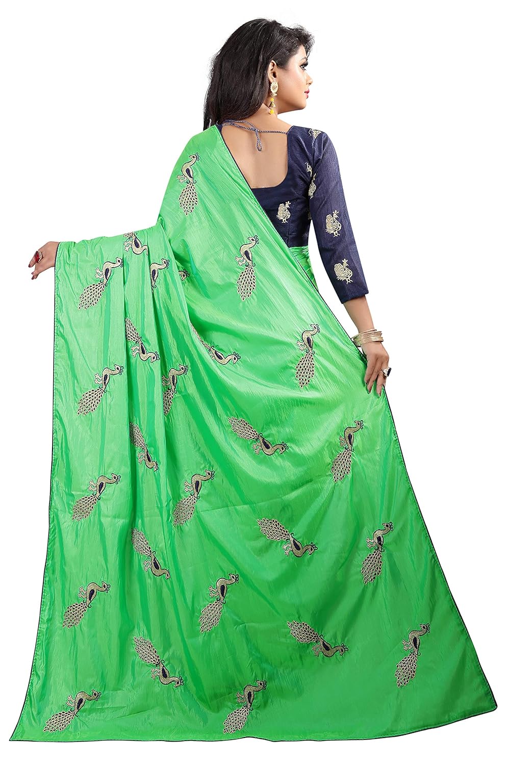 shiroya brothers women's silk embroidered saree with blouse piece (peacock_multicolour)