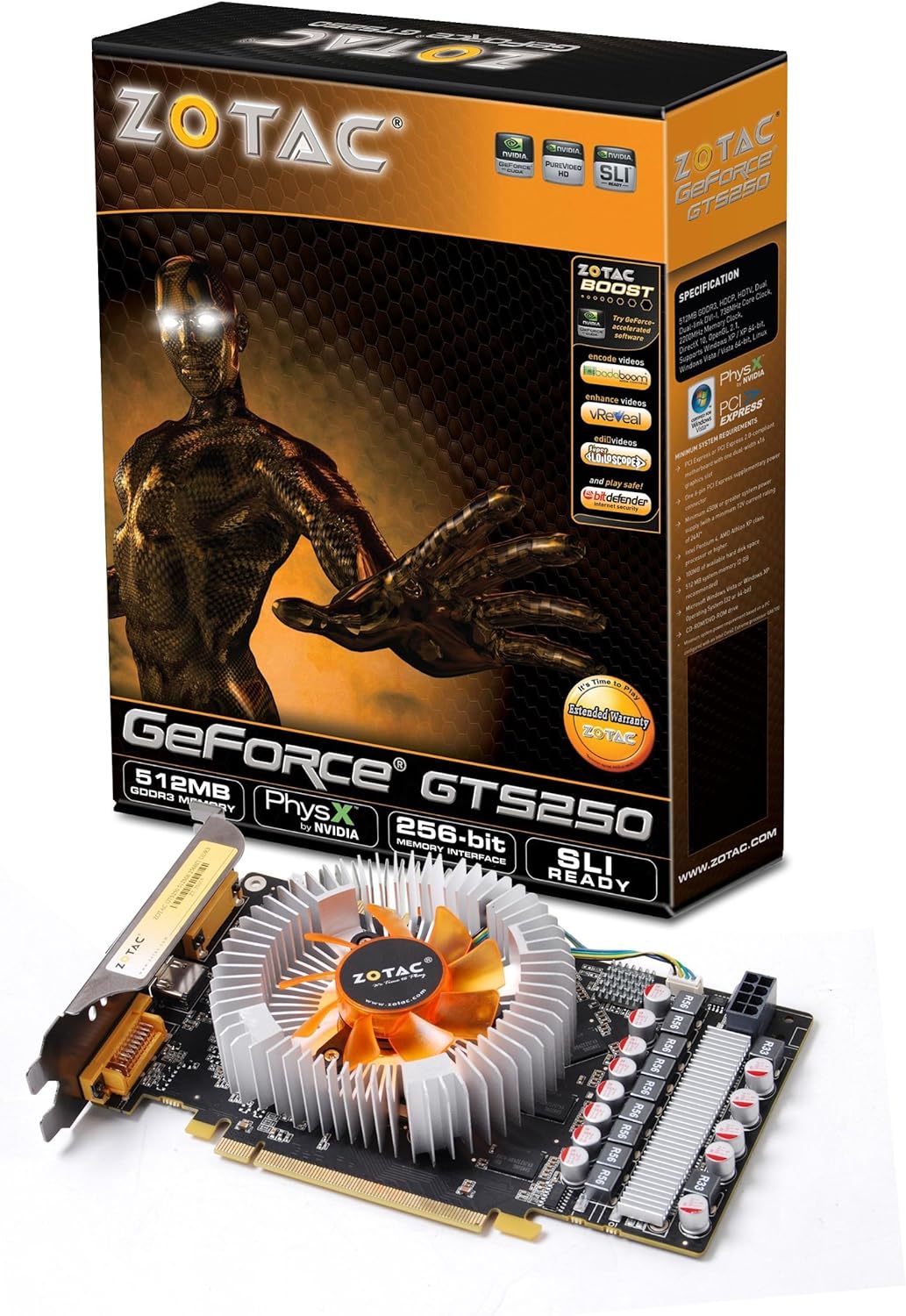 ZOTAC nVidia GeForce GTS 250 1 GB DDR3 DVI/VGA/HDMI PCI-Express Video ...
