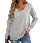 GRECERELLE Women's V-Neck Long Sleeve Side Split Loose Casual Knit Pullover Sweater Blouse