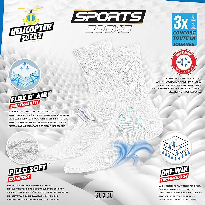 10 Paires Chaussettes de Sport 39-42 Homme Mi-Hautes | Technologie DRI-WIK d’Évacuation de l’Humidité | Amorti PILLO-SOFT | Sport & Usage Quotidien | Multicolore (EU 39 42, Blanc)