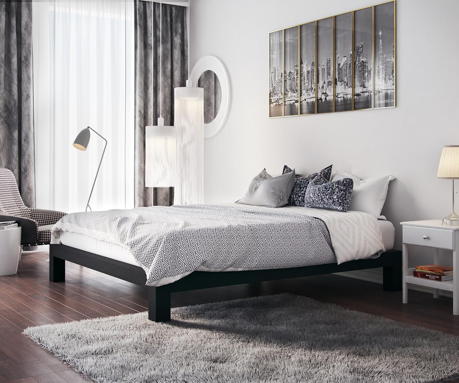 Amazon Com In Style Furnishings Stella Modern Metal Low Profile Thick Slats Support Platform Bed Frame Twin Size Black Furniture Decor