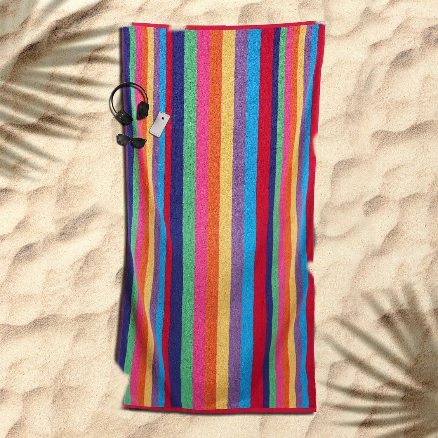 SweetNeedle Beach Towels for Adults Pack of 2, Miami Vibe Multi Cabana Stripe Classic, 100% Cotton Terry Ringspun Pool Towel - Image 3