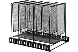 EASEPRES 5 Section Vertical Metal Mesh Desk File Organizer, Spacing Adjustable Upright Desktop Paper Mail Document Magazine Sorter Folder Holder for Workspace Office School Home, Black