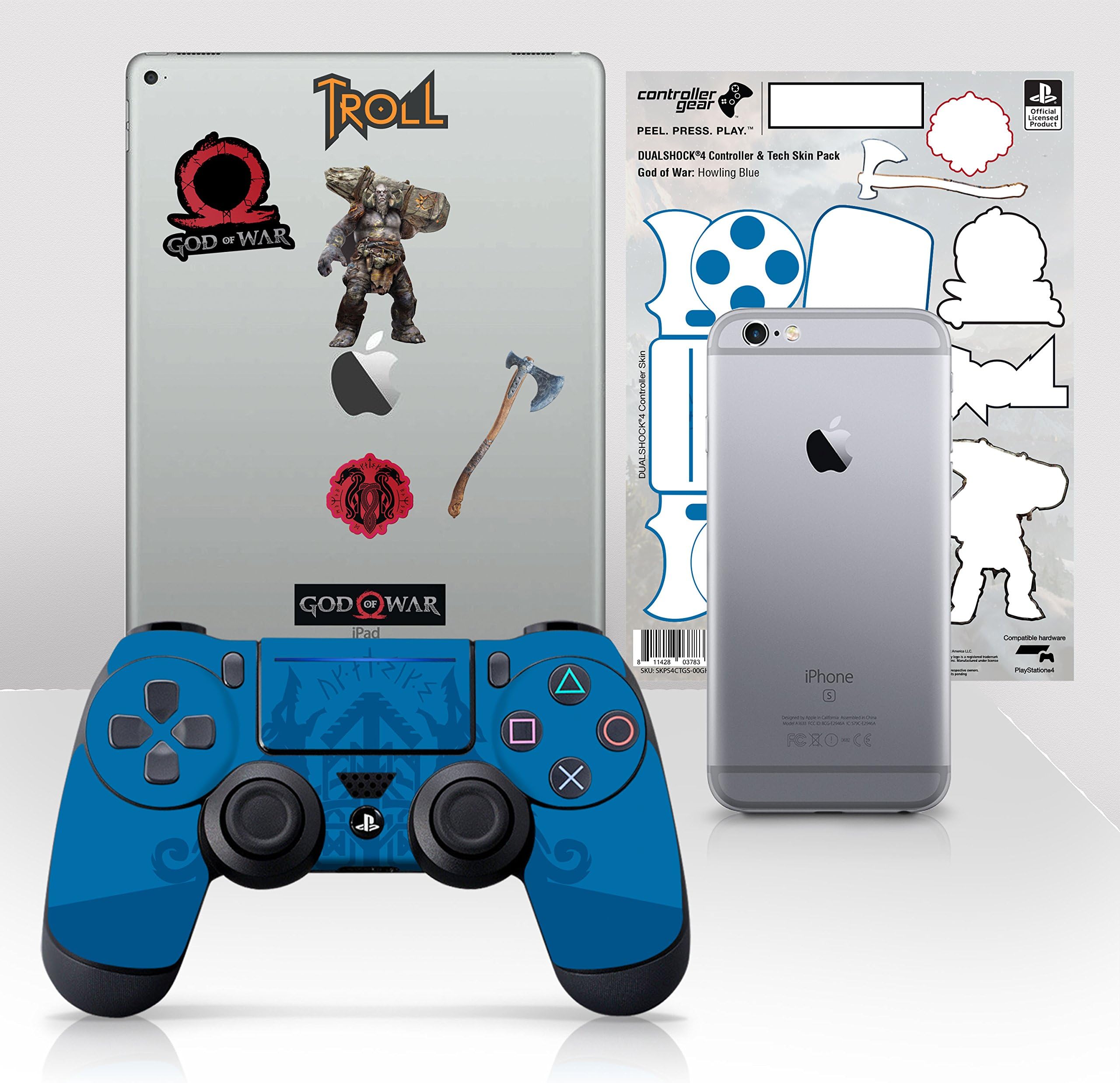 Controller Gear Officially Licensed God of War Dualshock 4 Wireless Controller and Tech Skin Set "Howling Blue" - PlayStation 4