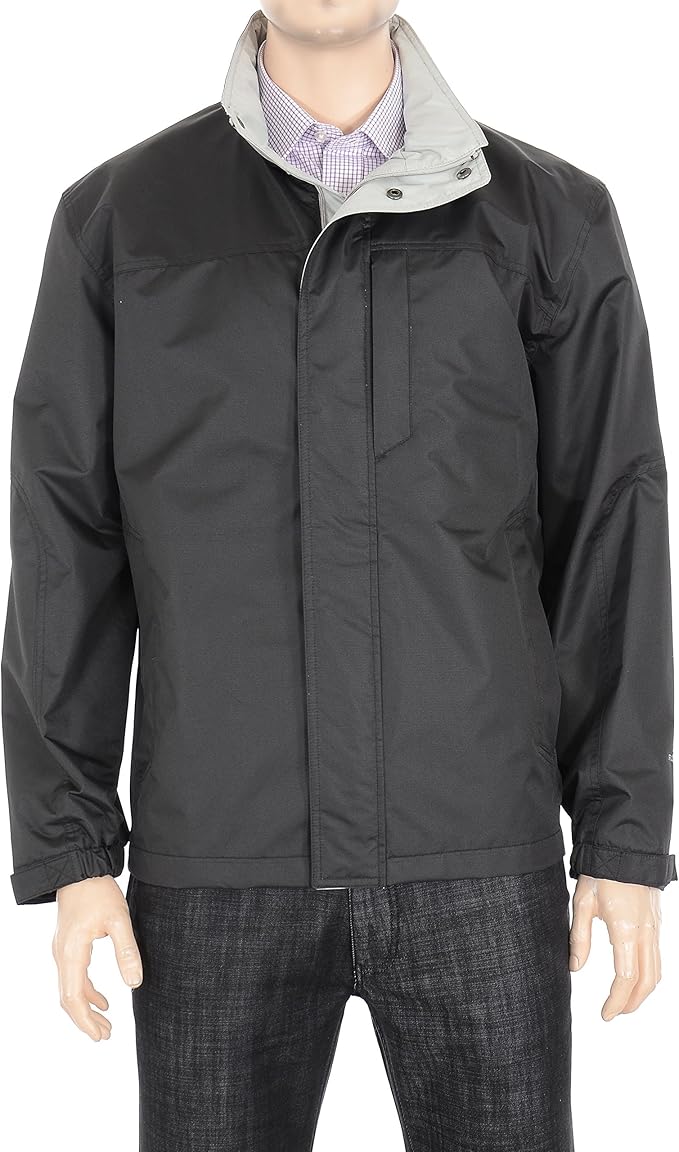 London Fog Solid Black Stormproof Windbreaker Jacket With Packable Hood
