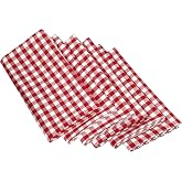DII Cotton Napkin Set Machine Washable Everyday Basic, 20x20, Tango Red Gingham, 6 Count
