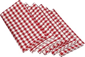 DII 100% Cotton, Oversized Basic Everyday 20x 20" Napkin, Set of 6, Tango Red Gingham Check