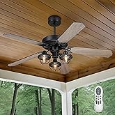YOUKAIN Farmhouse Wooden Ceiling Fans, 52 Inch Industrial Ceiling Fan with 3 Lights and Remote Control, 5-Reversible Blades I