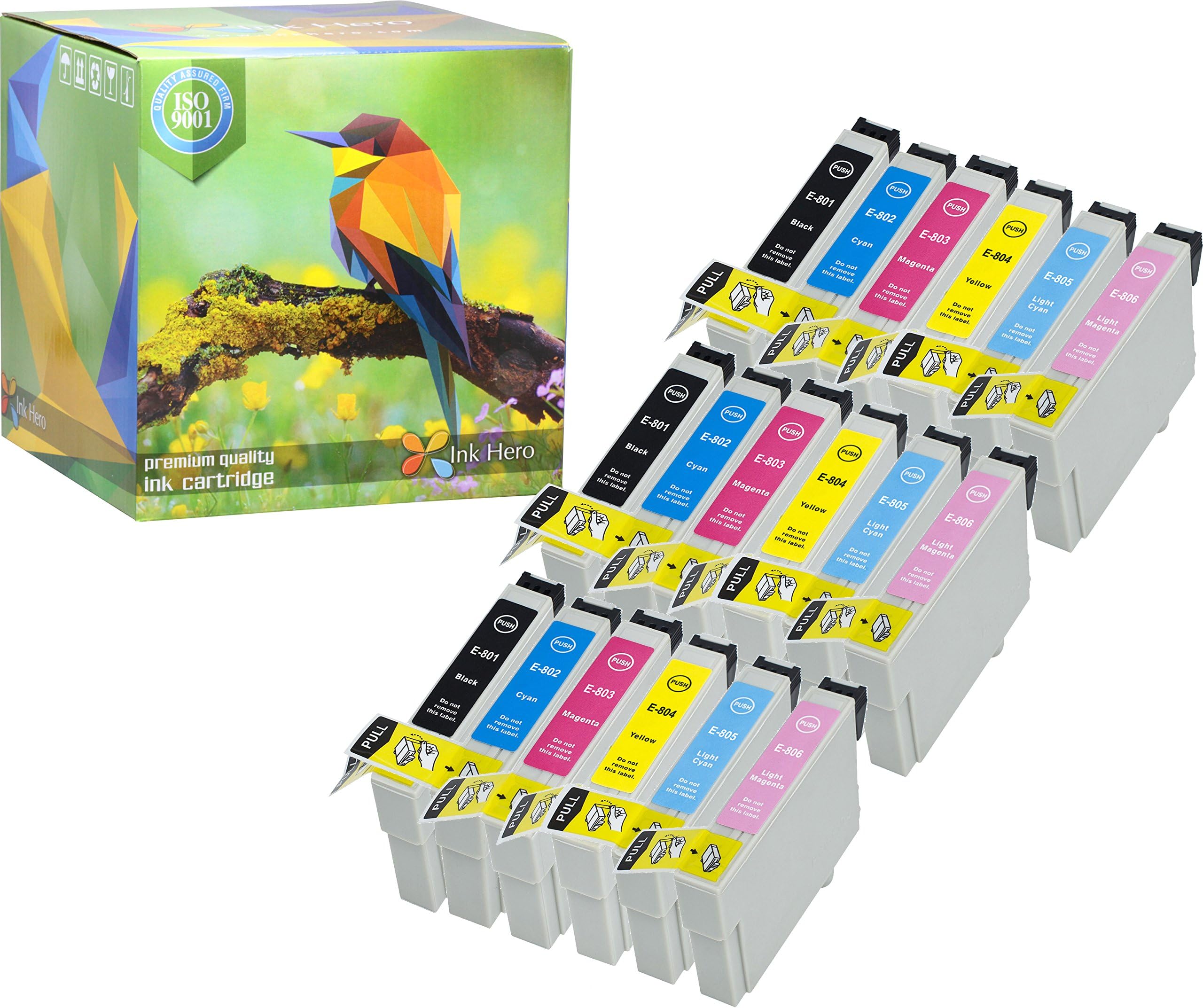 Ink Hero 18 Pack Ink Cartridges for Epson Stylus Photo P50 PX650 PX660 PX700W PX710W PX720WD PX730WD PX820FWD PX830FWD R265 R285 R360 RX560 RX585 RX685 T0807 T0801 T0802 T0803 T0804 T0805 T0806 Inks