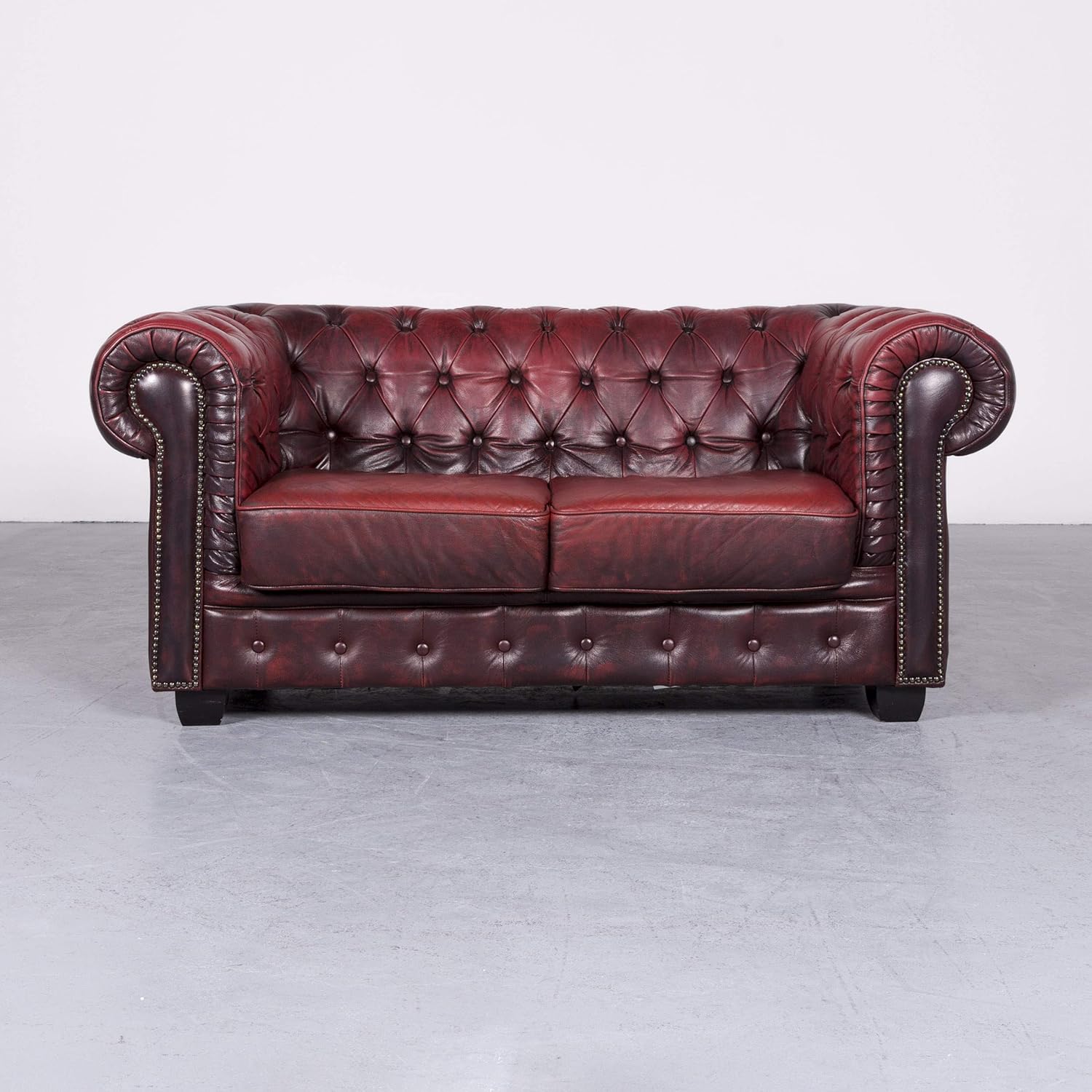 Chesterfield Leder Sofa Rot Echtleder Zweisitzer Couch Vintage Retro