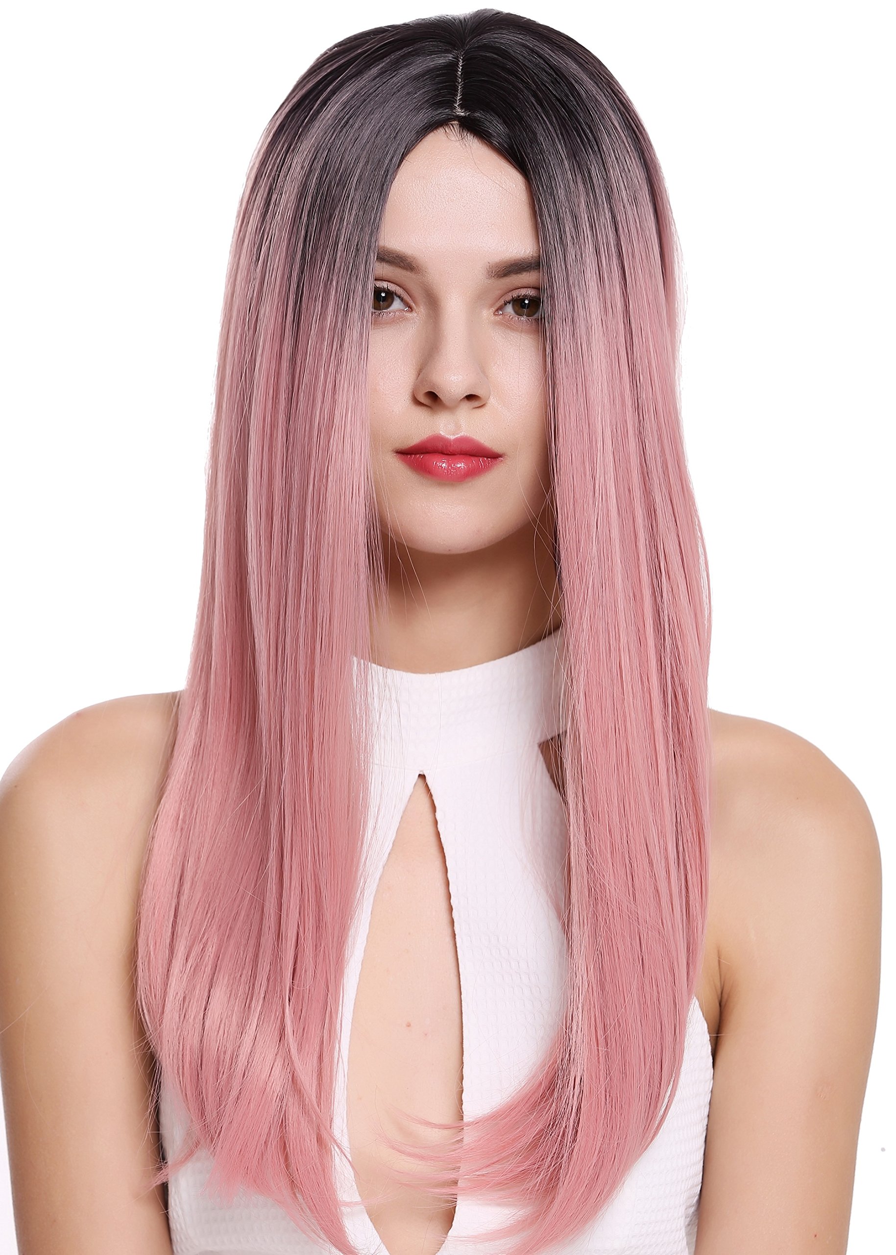 WIG ME UP - ZM-1791-T2312R1B Lady Quality Wig Long Straight Middle-Parting Ombre Black Pink