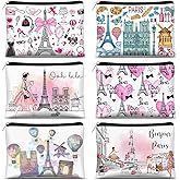 Reginary 6 Pcs City Cosmetic Bag Souvenir Gifts New York Zipper Pouch Chicago Souvenir Seattle Boston Nashville London Paris Italy Alaska Gifts Memento for Women Traveler(Paris)