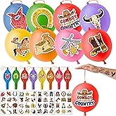 72 PCS Cowboy Party Favors for Kids – 48 Pre-Cut Temporary Tattoos & 24 Cowboy Punch Balloons Themed Birthday Party Decorations Supplies Favors Gifts, Goodie Bag Fillers, Classroom Rewards