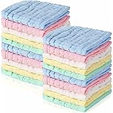 Breling 20 Pcs Baby Muslin Washcloth 12 x 12 Inch 100% Cotton Soft and Absorbent Muslin Washcloth Burp Cloth Wipe Newborn Face Towel for Baby Boy Girl Sensitive Skin (Blue, White, Green, Yellow, Pink)