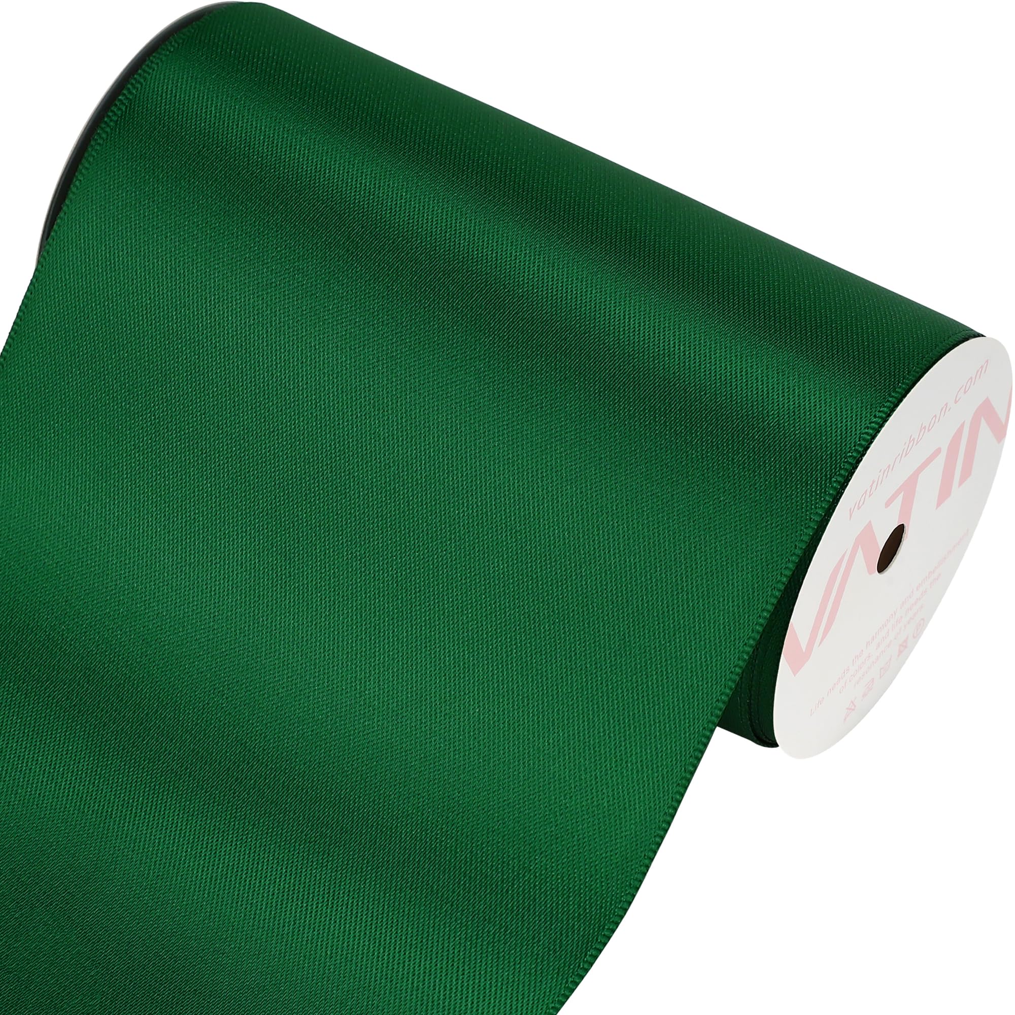 VATIN 100mm Wide Double Faced Polyester Forest Green Satin Ribbon- 4.5 Metre/Spool, Perfect for Chair Sash, Making Bow, Sewing and Wedding Bouquet