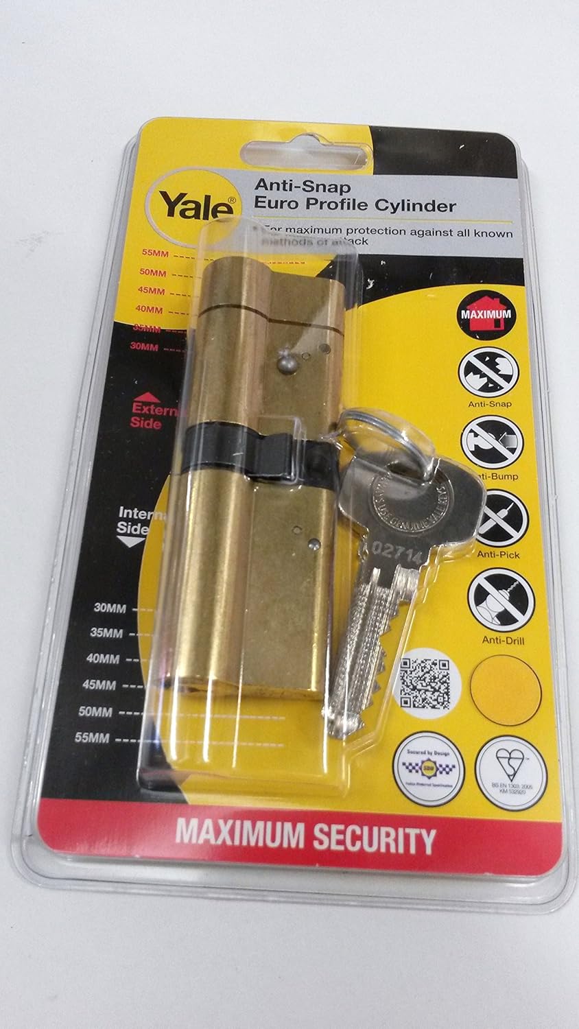 Yale Locks AS3535PB Euro Cylinder Antisnap 35/35 (70mm) Polished Brass
