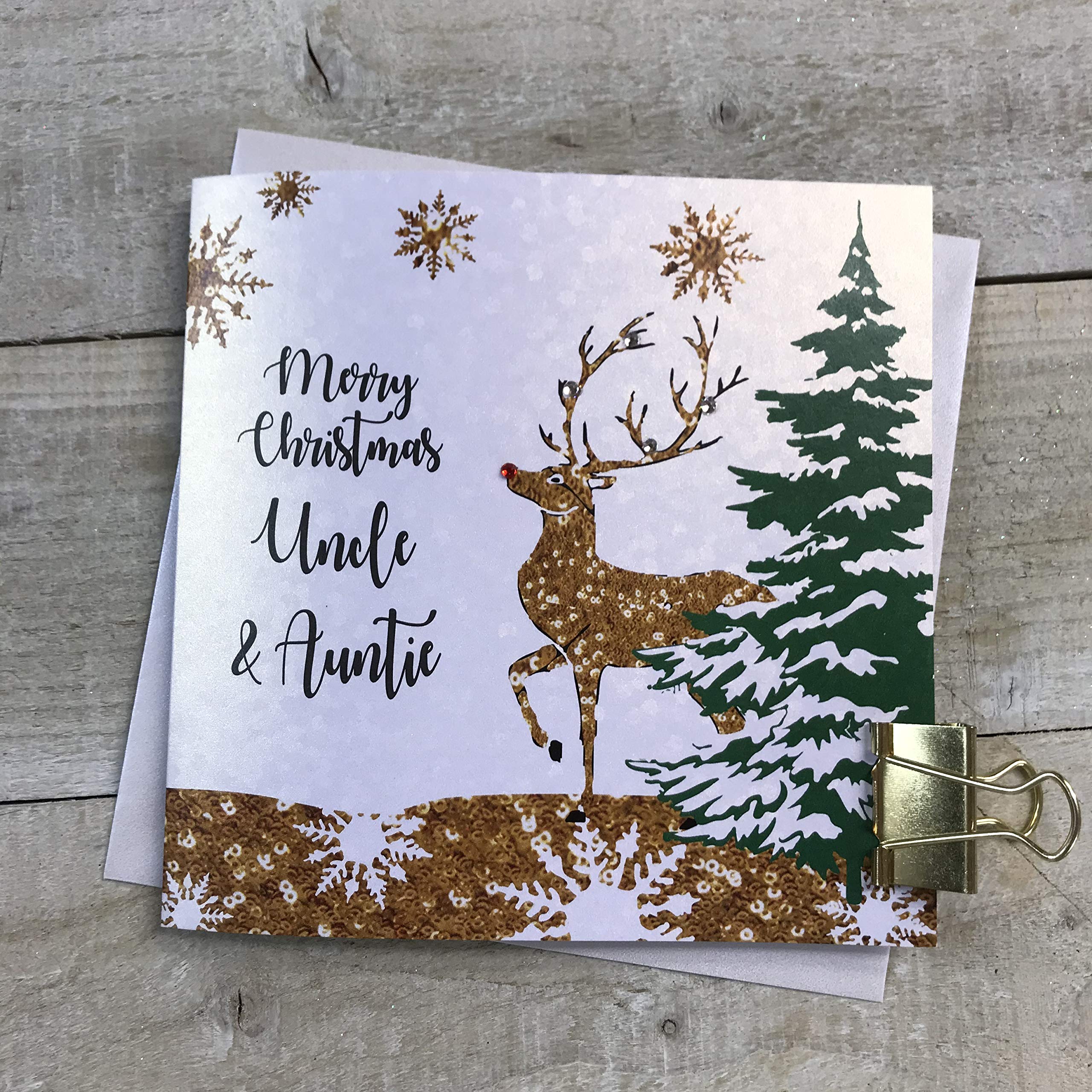 White Cotton Cards F3-UA"Uncle & Auntie" Handmade Christmas Card