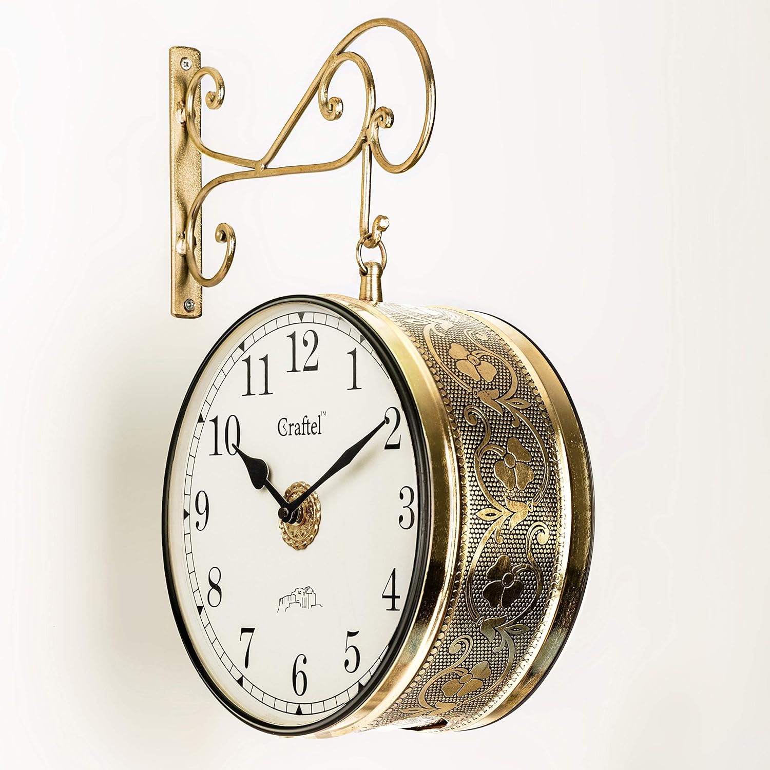 Buy Craftel Metal Analog Double Sided Vintage Station Wall Clock with Brass in dial (Golden_10
