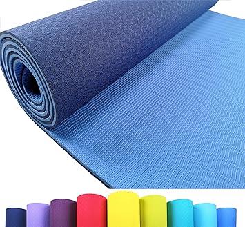 Iseaa Esterilla para Yoga Pilates Fitness Gimnasia TPE - Tapete de Yoga - Yoga Mat Esterilla Antideslizante y Ligero con Grosor de 6mm, tamaño 183cm x 61cm - Azul Oscuro/Azul Claro: Amazon.es: