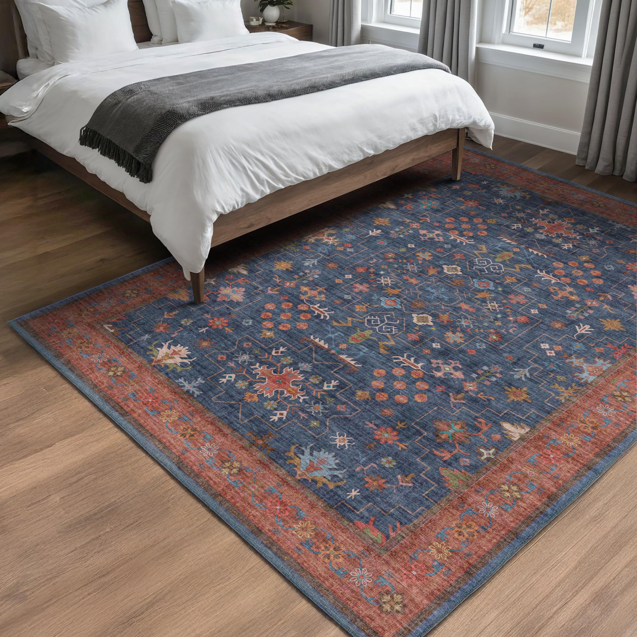 Boho Living Room Rug - 5x7 Washable Small Office