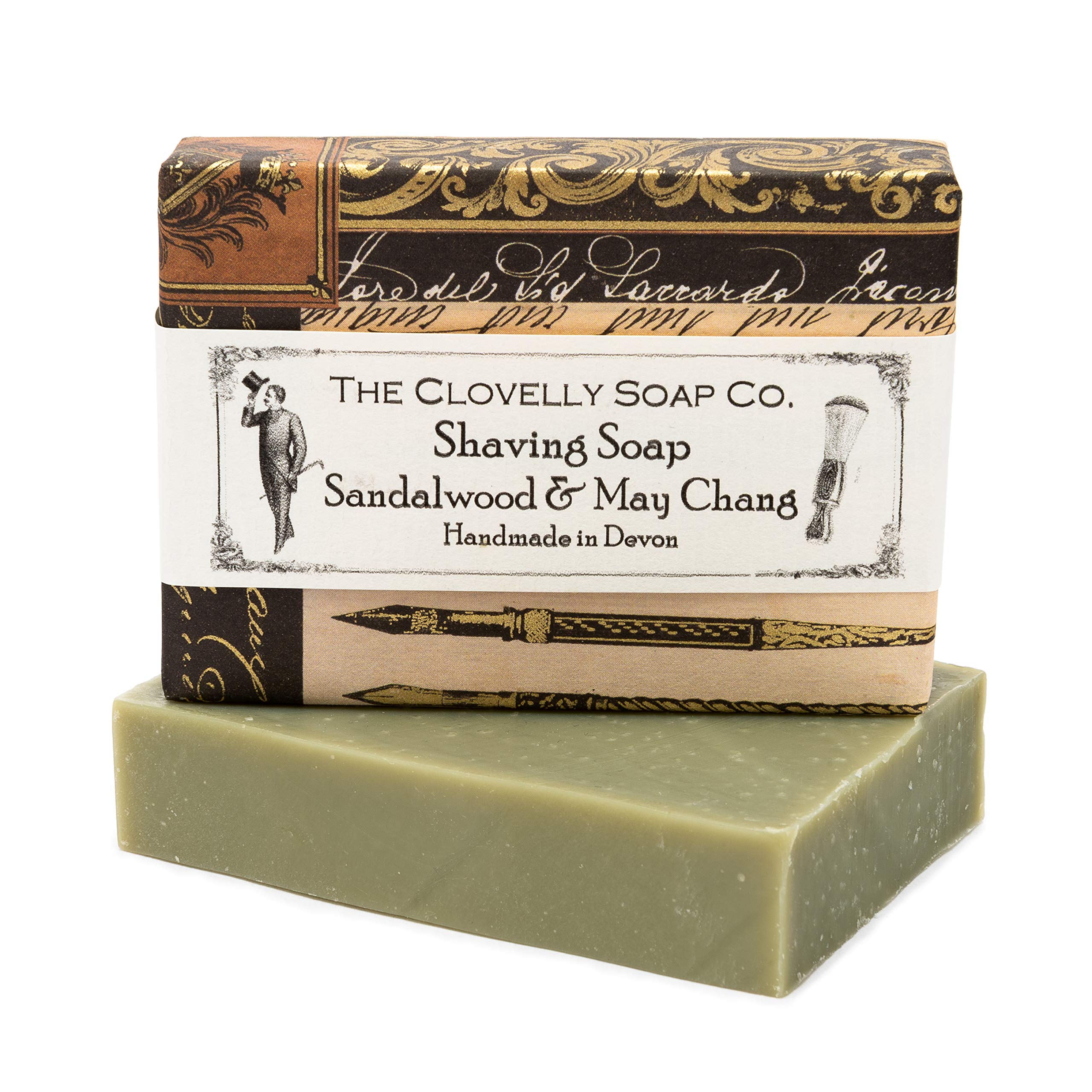 Clovelly Soap Co Natural Handmade Shaving Soap Bar with Sandalwood & May Chang for all Skin Types 100g