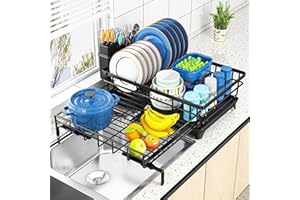 7 code Expandable Dish Drying Rack for Kitchen Counter,Dish Racks with Drain Board and Cutlery Holder,Stainless Steel Dish Ra