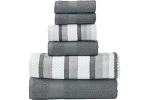 Modern Threads Pax 6-Piece Reversible Yarn Dyed Jacquard Towel Set - Bath Towels, Hand Towels, & Washcloths - Super Absorbent & Quick Dry - 100% Combed Cotton, Coal