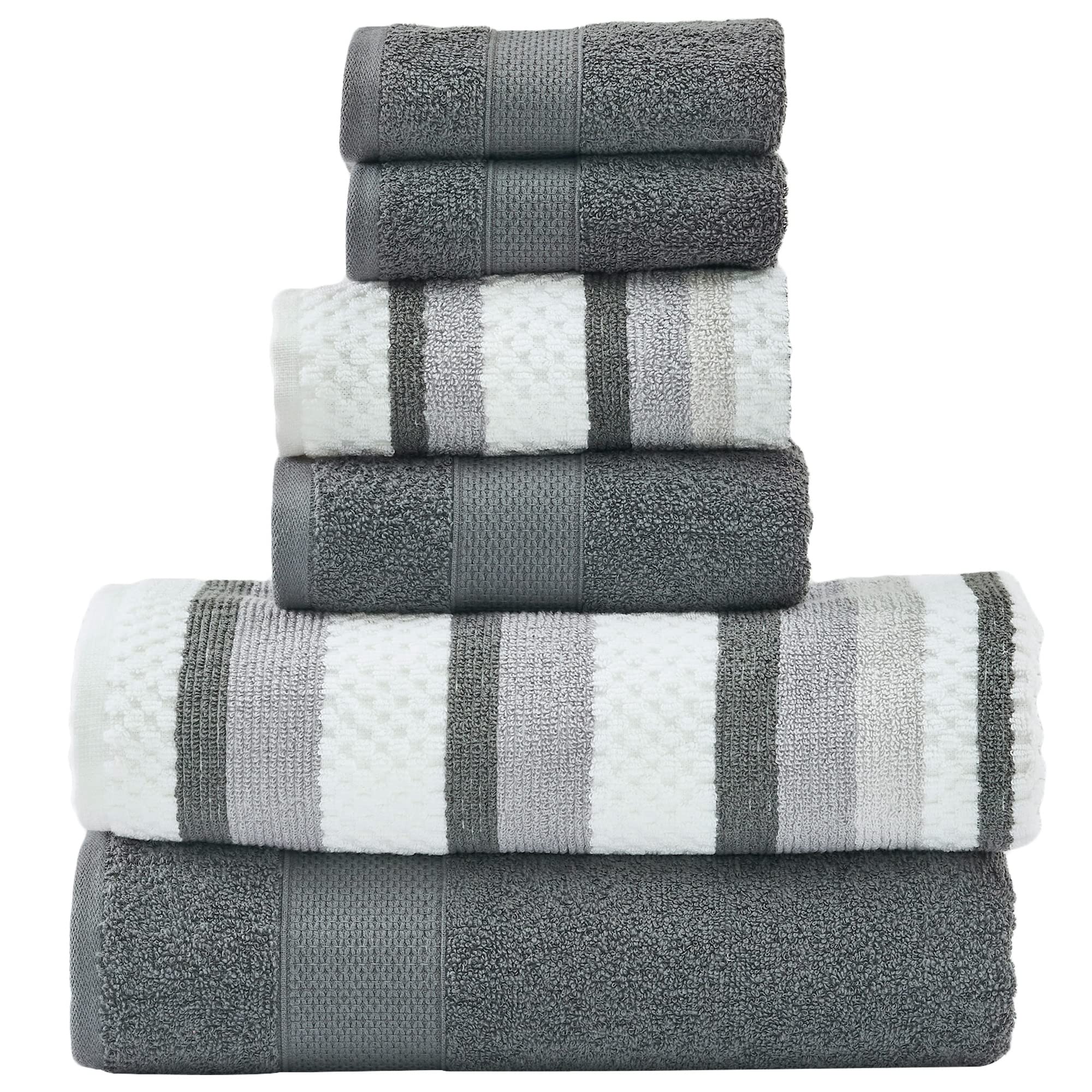 Modern Threads Pax 6-Piece Reversible Yarn Dyed Jacquard Towel Set - Bath Towels, Hand Towels, & Washcloths - Super Absorbent & Quick Dry - 100% Combed Cotton, Coal Image