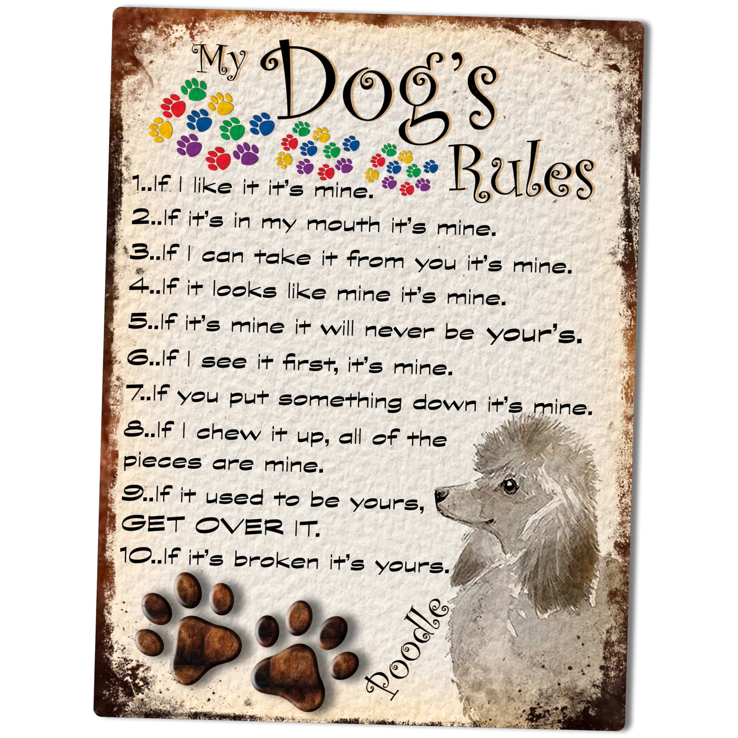 MY DOG'S RULES RETRO STYLE METAL TIN POODLE SIGN/PLAQUE THEME 10" X 8" (35DRM) — image 1