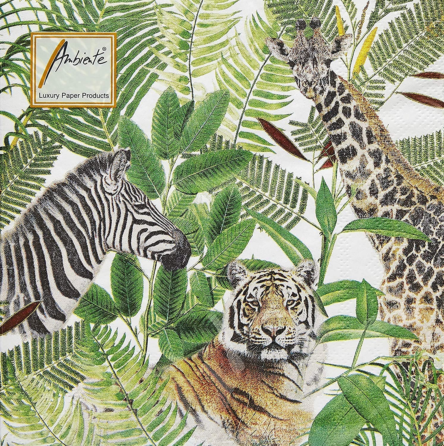 Ambiente Paper Napkins, 20 Count - 3-Ply Safari, Disposable Napkin, Colourful, 33 x 33 cm, Ideal for Lunch/Party, Environmentally Friendly Made in Europe