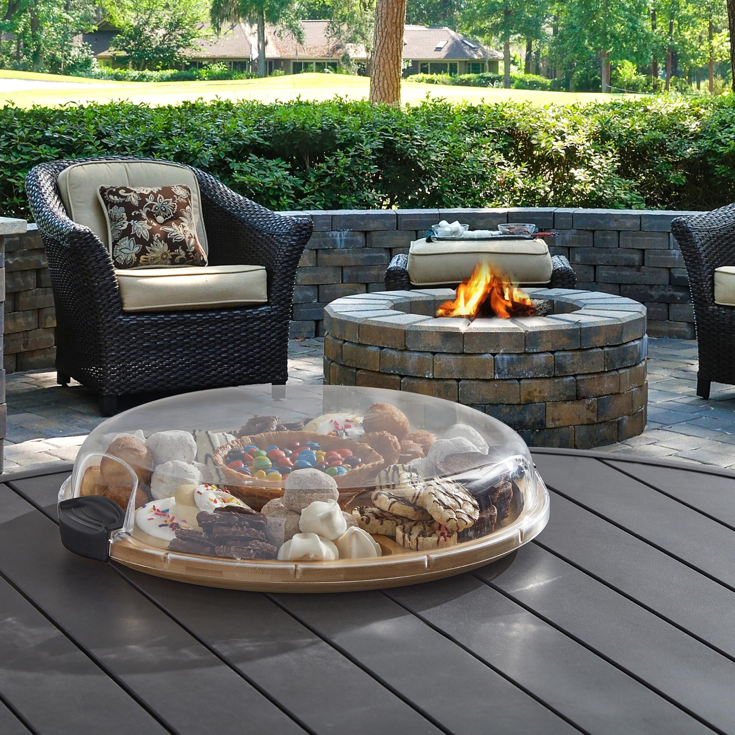 FARBERWARE Build-a-Board Cutting Board with Five Compartments and Clear Locking Lid for Charcuterie, Snacks, and More, Bamboo