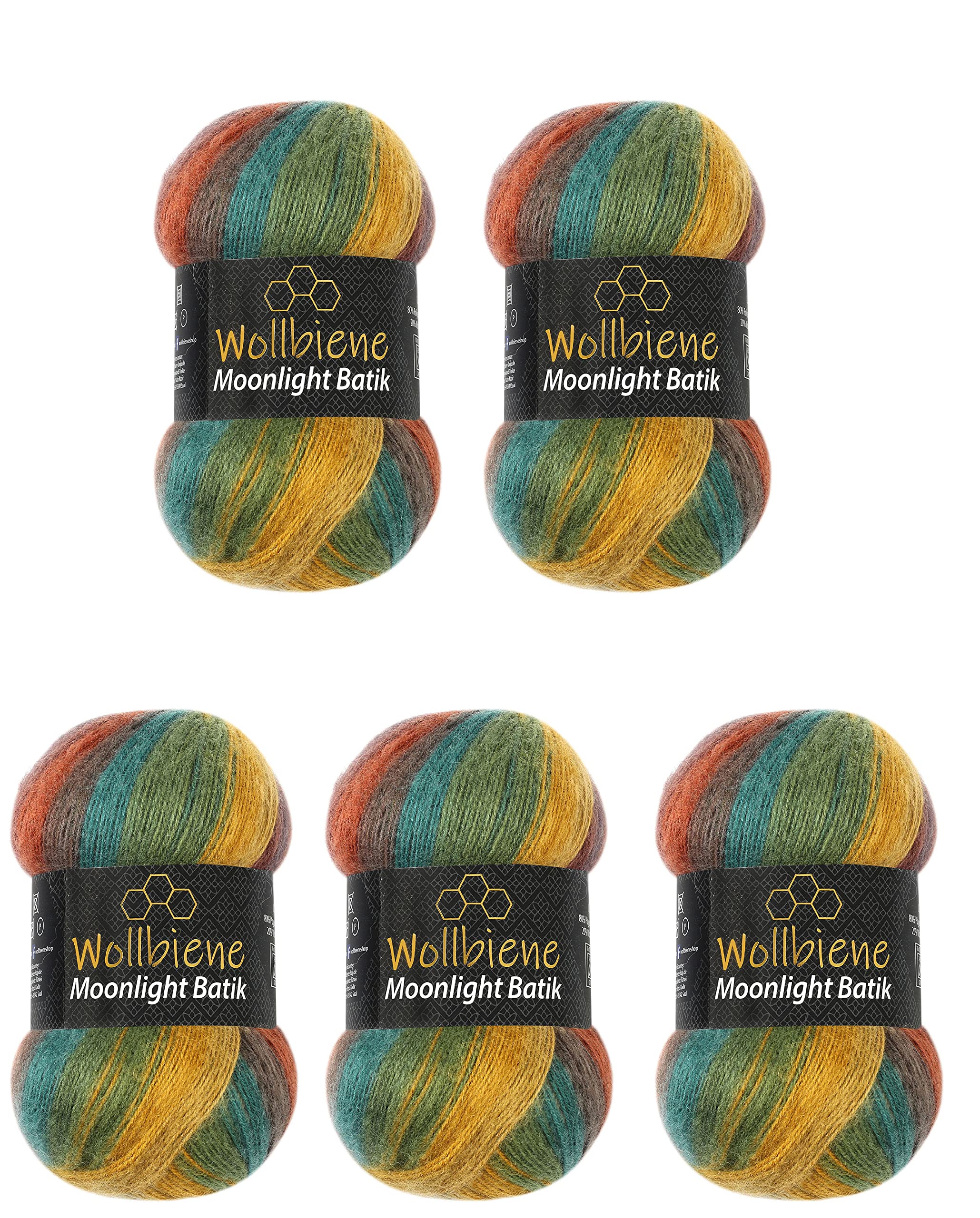 Wollbiene Moonlight Batik Knitting Wool 500g - 5x100g for Knitting and Crocheting - 20% Turkish Gradient Wool (3050 Chestnut Ochre Green) — image 1