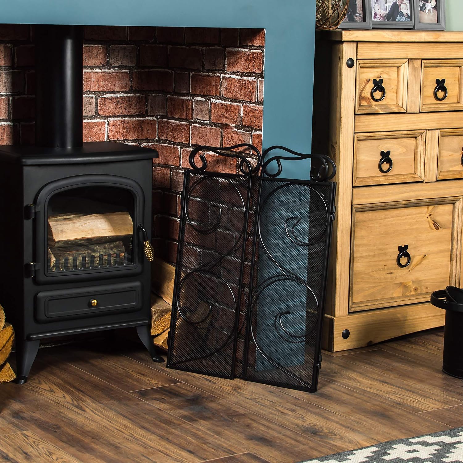 Fire Vida Tapton 3 Panel Fire Screen/Spark Fire Guard, Metal, Black, H 58 x W 81 x D 23 cm approx - Image 4
