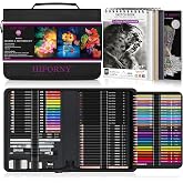 HIFORNY 100 PCS Art Supplies Drawing Set Sketching Kit | Graphite, Colored, Charcoal, Watercolor, Metallic &amp; Rainbow Pencils, Blending Tools, Sketchbook &amp; Coloring Book