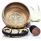 Tibetan Singing Bowl Set — Easy to Play with New Dual-End Striker & Cushion ~ Creates Beautiful Sound for Holistic Healing, M