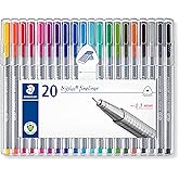 STAEDTLER Triplus Fineliner Pens, .3mm, Metal Clad Tip, 20-Pack, Assorted (334SB20BK)