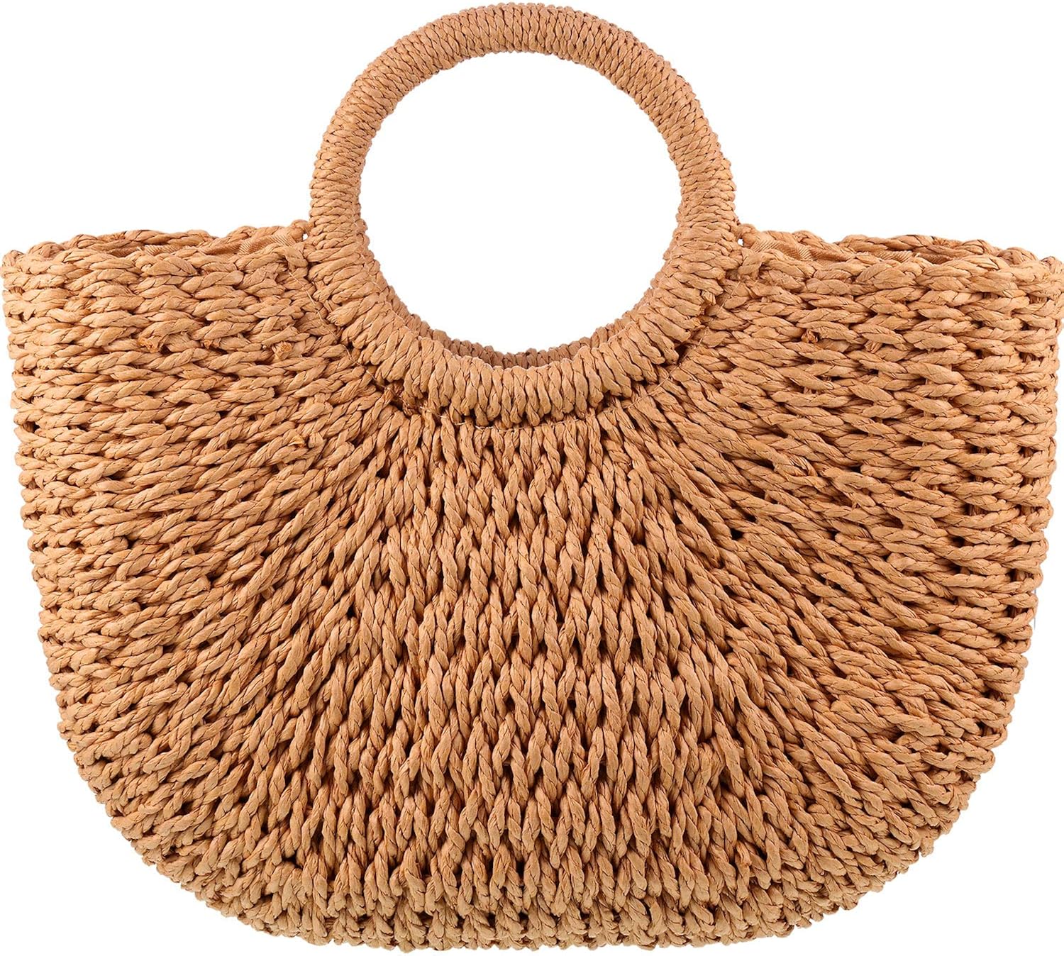 Frienda Straw Tote Bag Summer Beach Bag Handmade Straw Woven Handbag for Women Travel khaki, 12.6 x 7.87 x 8.66 Inch