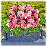 FLOWERIA Sympathy Flower for Headstone - Artificial Tulips Roses Grave Flowers for Cemetery Easy Fit Outdoor Decoration