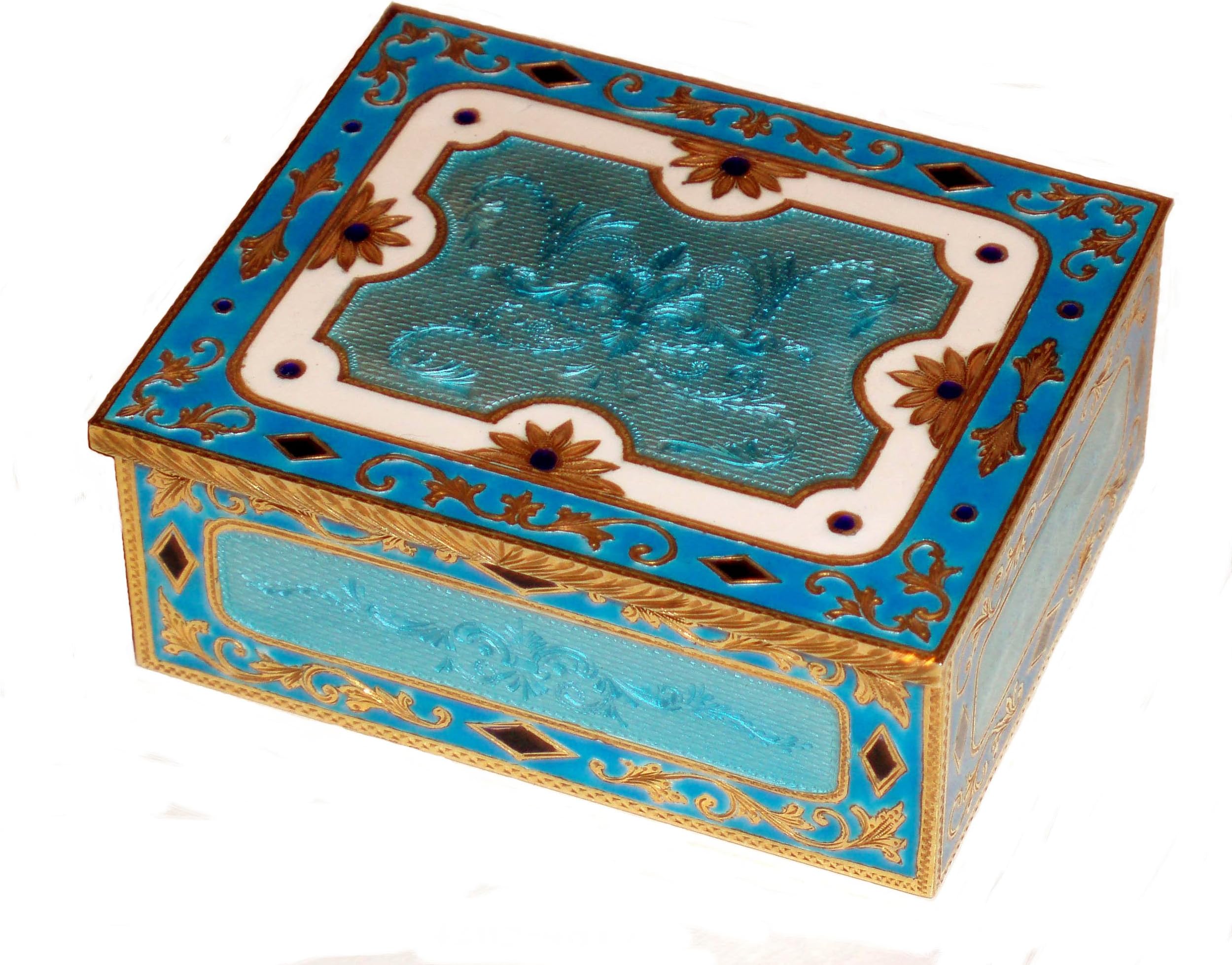 Snuff table box in sterling silver goldplated with fire enamels – hand made in Italy by Salimbeni – Collectible objet d’art