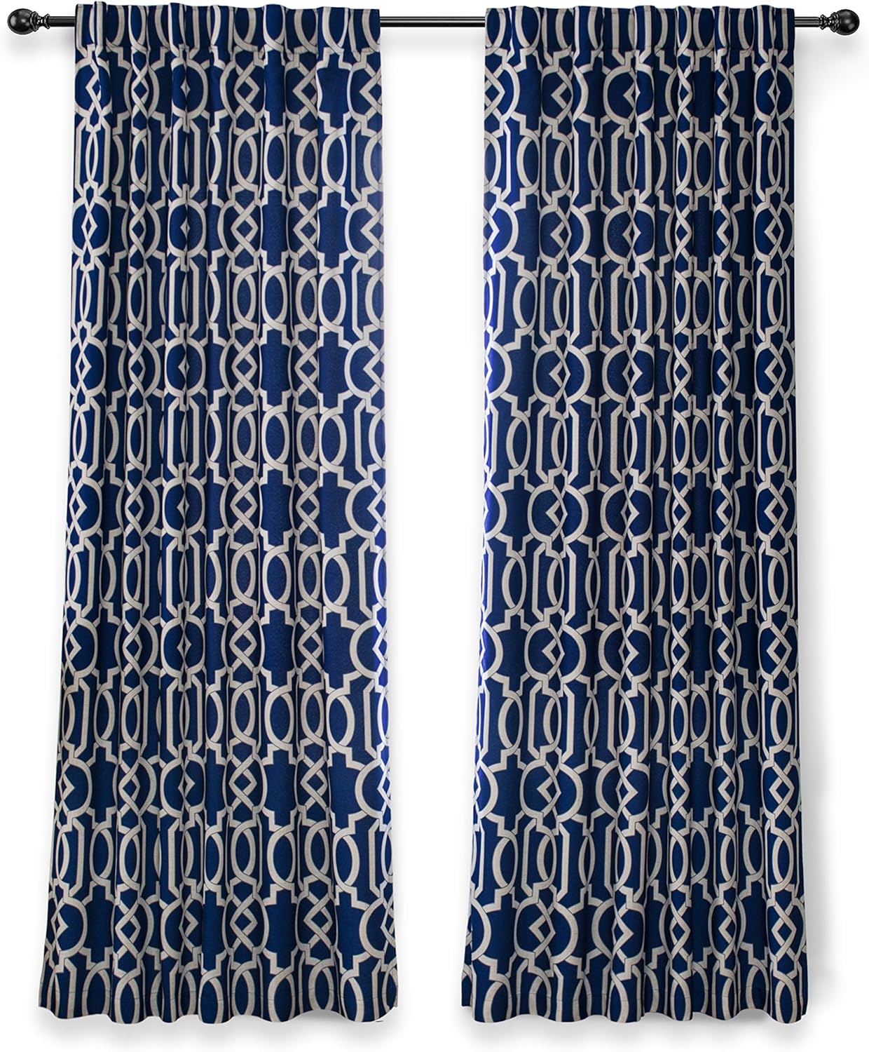 DriftAway Abigail Trellis Lined Blackout and Thermal Insulated Window Curtain Set of 2 Panels Back Tabs 52 Inch by 84 Inch Navy