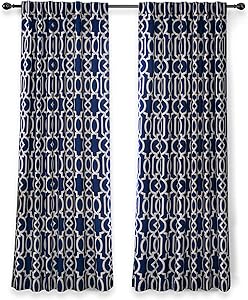 DriftAway Abigail Trellis Lined Blackout and Thermal Insulated Window Curtain Set of 2 Panels Back Tabs 52 Inch by 84 Inch Navy