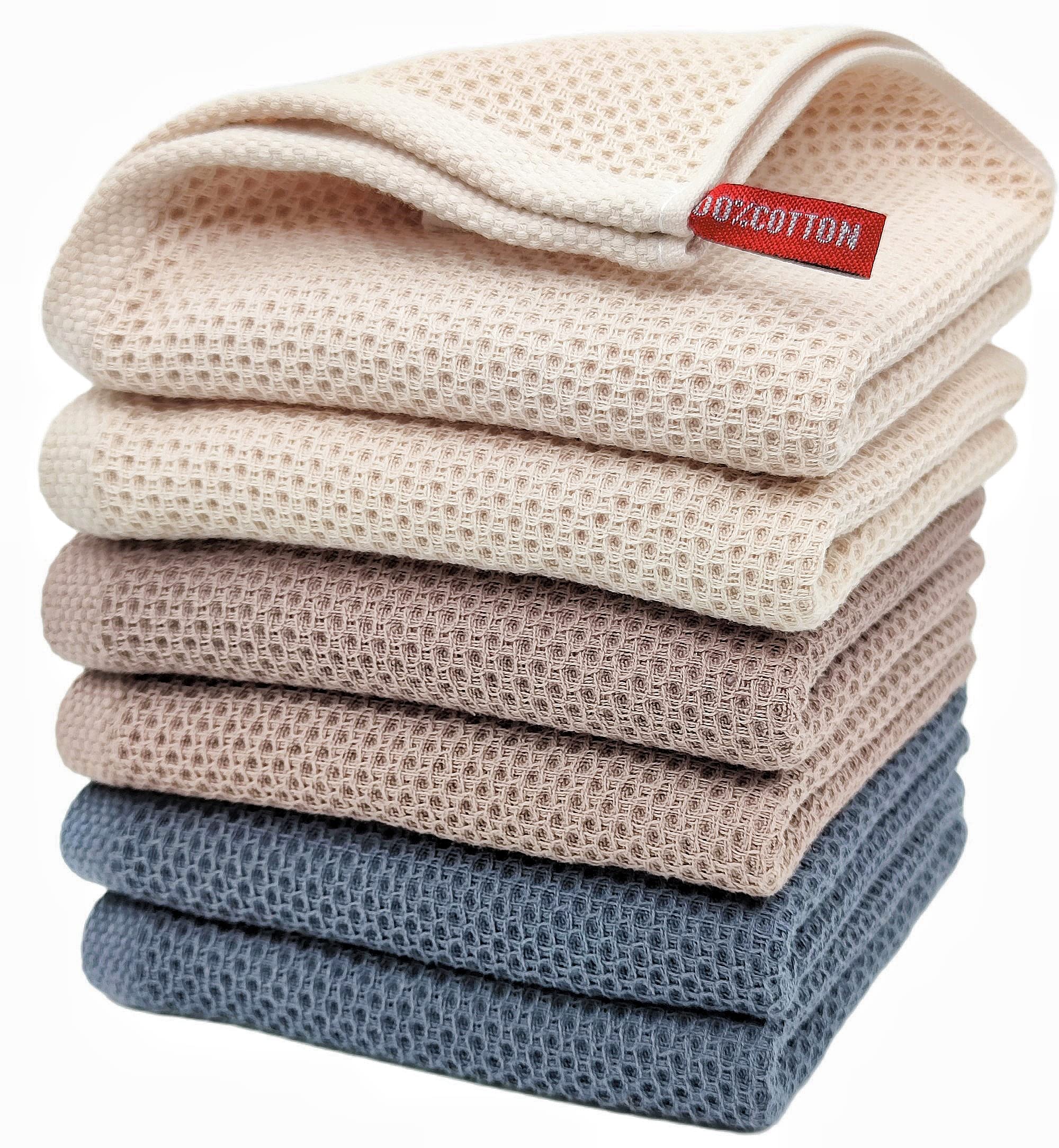 Photo 1 of ANEWAY Kitchen Hand Towels 100% Cotton Waffle Weave Dish Towel for Cleaning Drying - Extra Absorbent and Soft - 13 x 28 inch (Beige+Dark Grey+Brown-6 Pack)