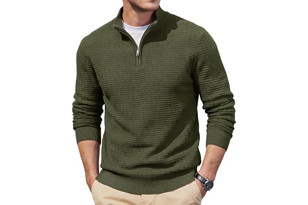 TACVASEN Men's Quarter Zip Sweater Textured Knit Mock Neck Casual Pullover | Anti-Pilling, High Stretch, Long Sleeve, Soft Wa
