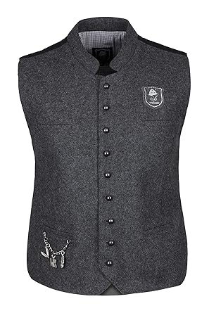 Wiesnrocker, Moderne Trachtenweste für Herren in hell- und dunkel-grau, Gilet mit Charivari, Größe S bis XXXL