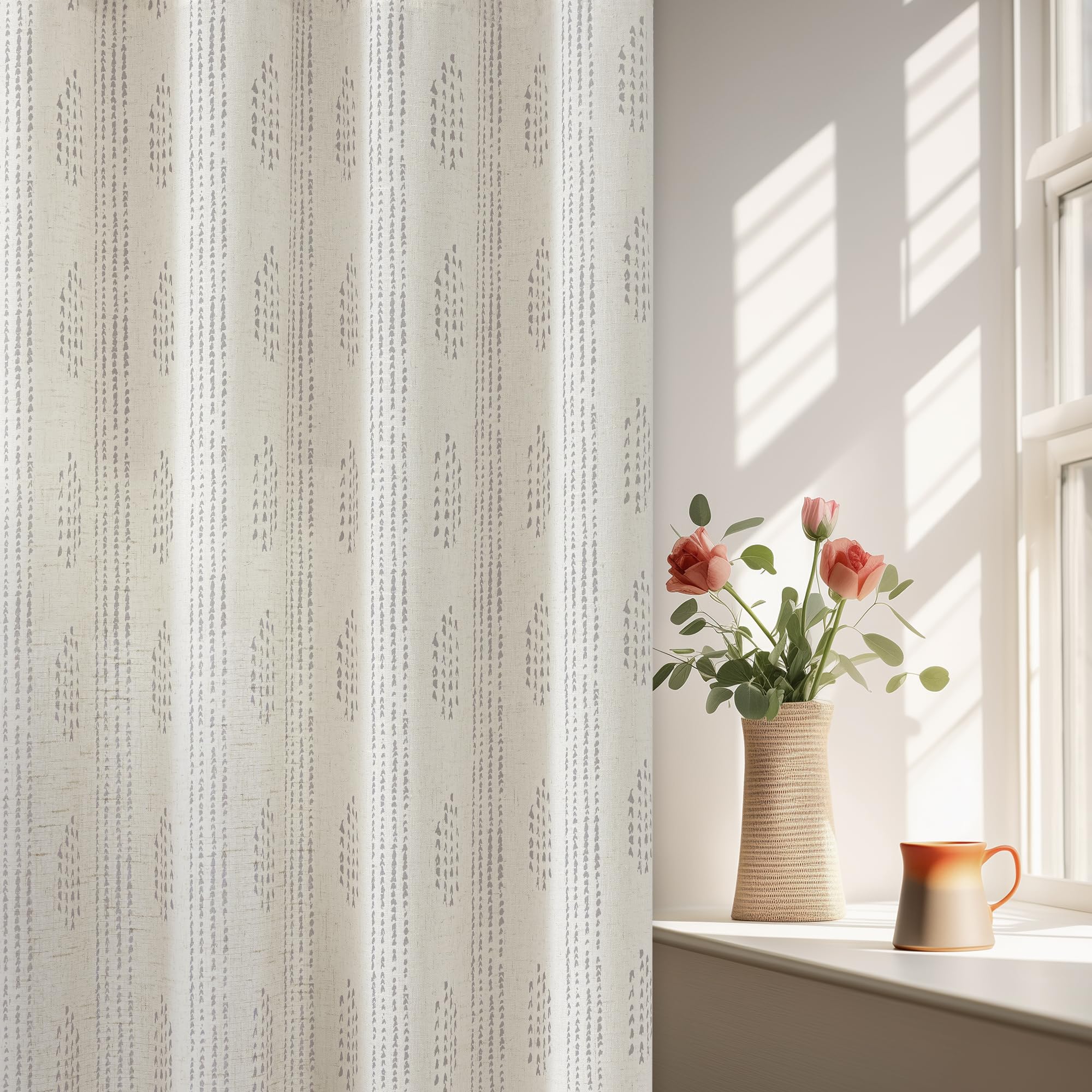 Photo 1 of ugoutry Boho Linen Curtains for Bedroom Living Room Grey Farmhouse Boho Curtains 72 Inches Long Geometric Striped Patterned Mudcloth Grommet Top Light Filtering Window Drapes 2 Panels Gray on Beige