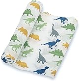 LollyBanks Muslin Swaddle Blankets, 100% Cotton Newborn Blanket for Boys and Girls, Large 47 x 47 Inches Lightweight and Breathable Baby Swaddle Blanket, Baby Essentials, Registry (Dinosaur Theme)