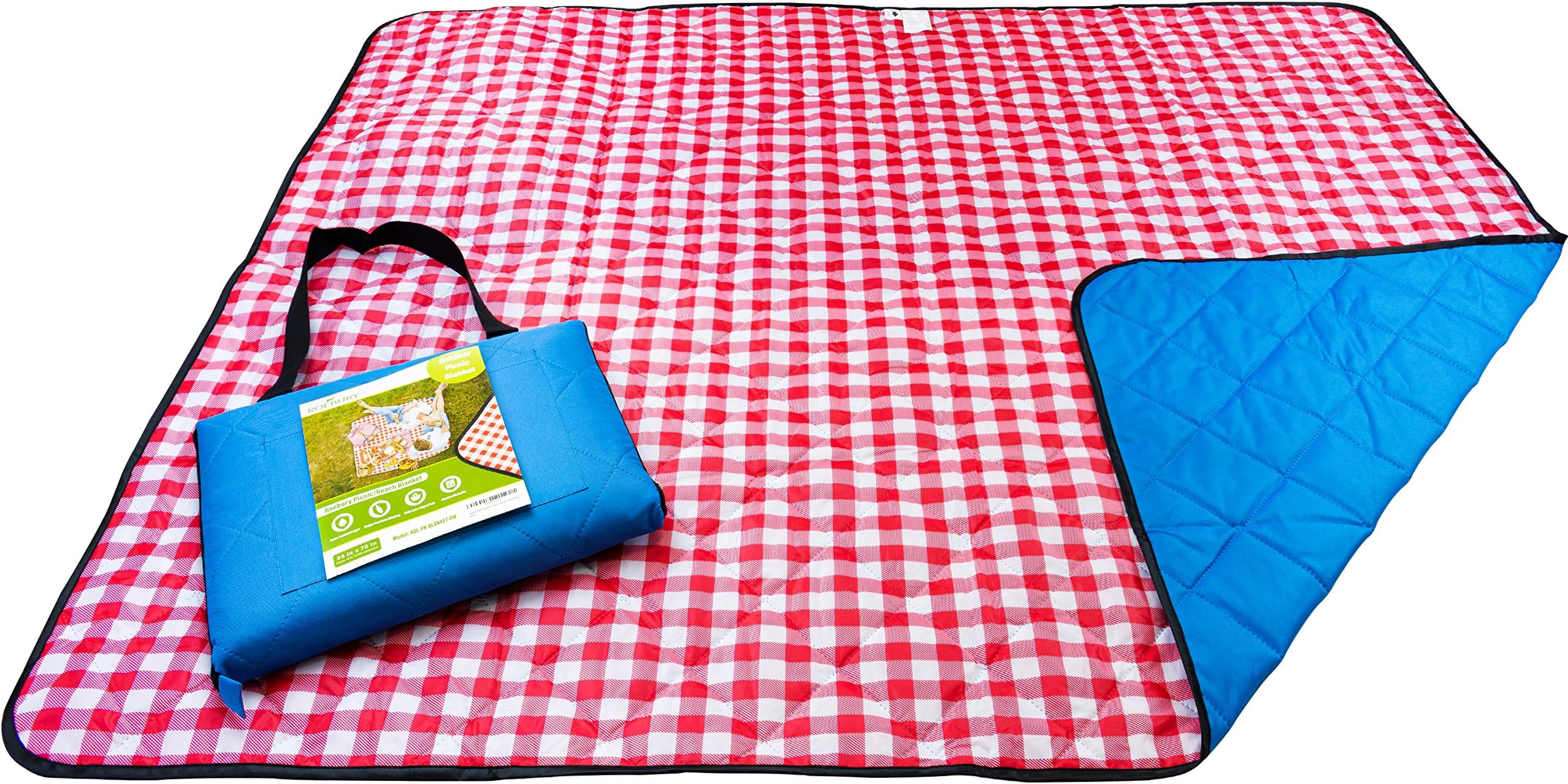 Roebury Beach Blanket Sand Proof & Outdoor Picnic Blanket - Water Resistant, Large Mat for Camping or Travel. Washable, Foldable, Easy Carry Compact Tote Bag